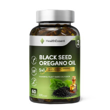HealthEssent Oil of Oregano with Black Seed Oil 6500mg Complex - 5-in-1 Blend with Turmeric, Ginger & Black Pepper - High Potency Carvacrol & Thymoqu
