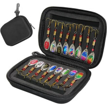 Vislokken - LITREVE - 16 stuks draaibare glitter - Metalen kunstaas voor forel en baars - Draagtas