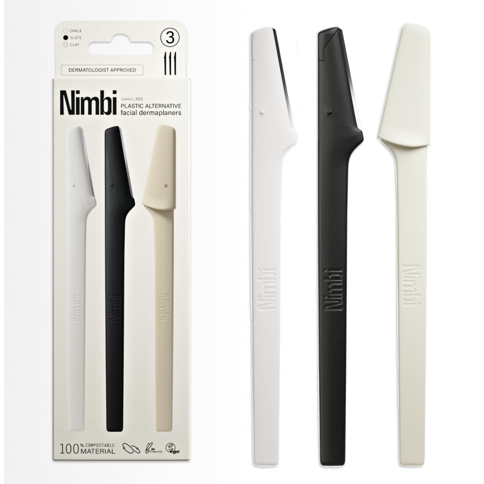 Nimbi Dermaplaner Razor, Precision Eyebrow Shaper, Facial Hair Removal & Exfoliation, Plastic-Free, 3 Count