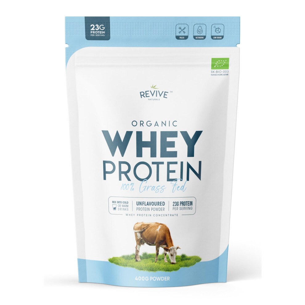 Revive Naturals Organic Whey Protein Powder 400G Â Grass Fed Unflavoured Organic Protein Powderâ Resealable And Recyclable Pouch By