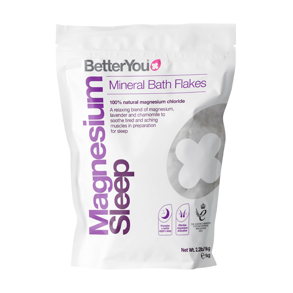 Betteryou Magnesium Sleep Mineral Bath Flakes | Zechstein Magnesium Infused With Lavender & Chamomile To Soothe Aching Muscles | Relaxing Essential O