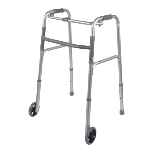 Eazy Folding Walking Frame with Wheels, Lightweight Adjustable Walker for Elderly and Disabled, Compact Folding Mobility Aid, 2-Wheel Zimmer Frame