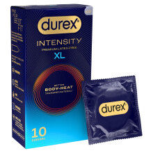 Durex Intensity Condoms, 10s, XL Fit, Better Body Heat Transfer, Latex Free, Ultra Thin Plus, Our Thinnest Condom Yet, Transparent, Moulds to Your Sh