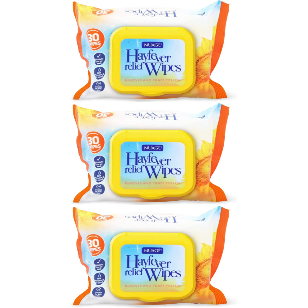 Nuage Hayfever | Allergy Relief Wipes | Natural Remedy For Hay Fever 30 Wipes | Resealable Pack | Suitable For Face And Hands | Pack Of 3 (90 Wipes I