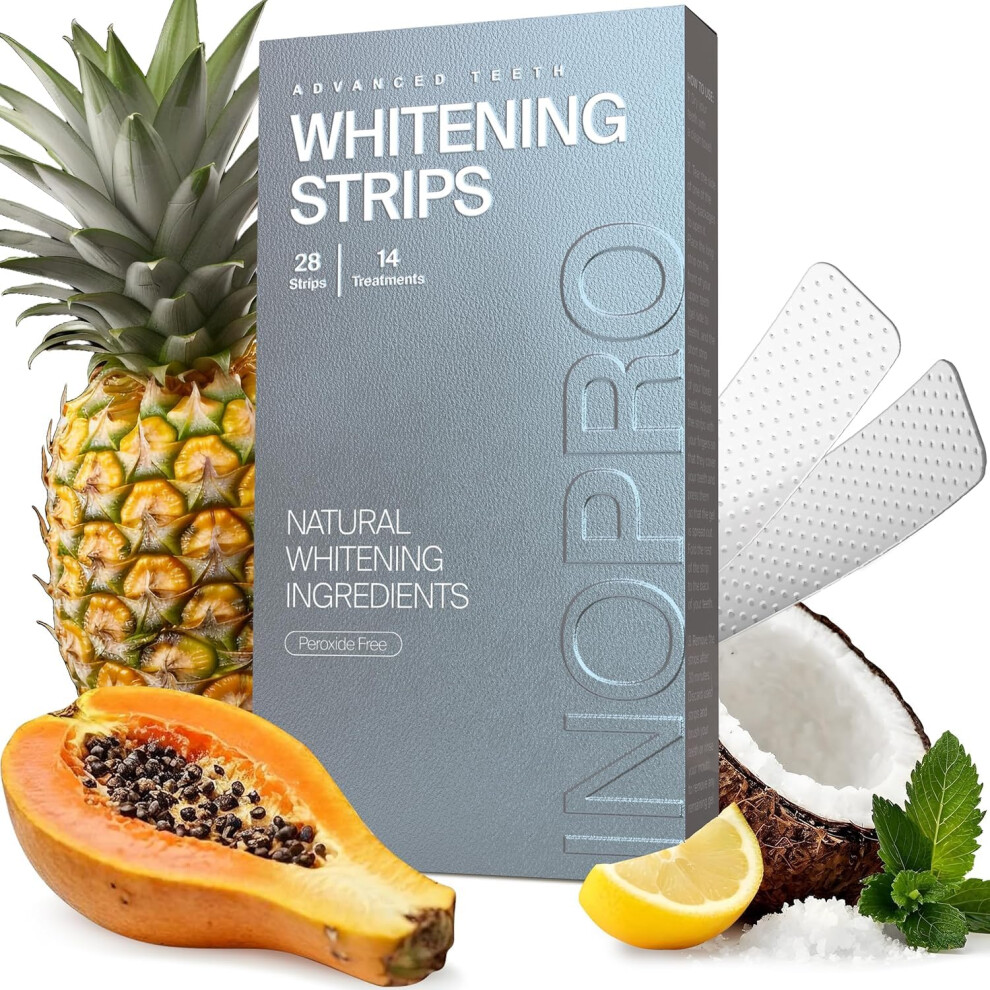 Inopro Natural Teeth Whitening Strips Kit 14 Treatments - Sensitive Teeth Whitener, Peroxide Free, Enamel Safe - Instant Teeth Whitening Without The