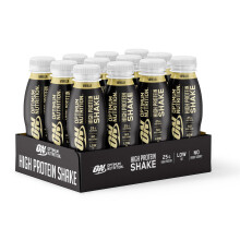 ON High Protein Shake Bottles, Ready To Drink Healthy Snacks, No added sugars, low fat, Post Workout Snack for Men and Women, Vanilla Flavour, 12x330