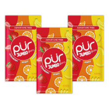 PUR Jumbo Gum | Aspartame Free Chewing Gum | Made with Xylitol | Natural Strawberry, Banana, Orange Flavour, 20 Pieces (Pack of 3)