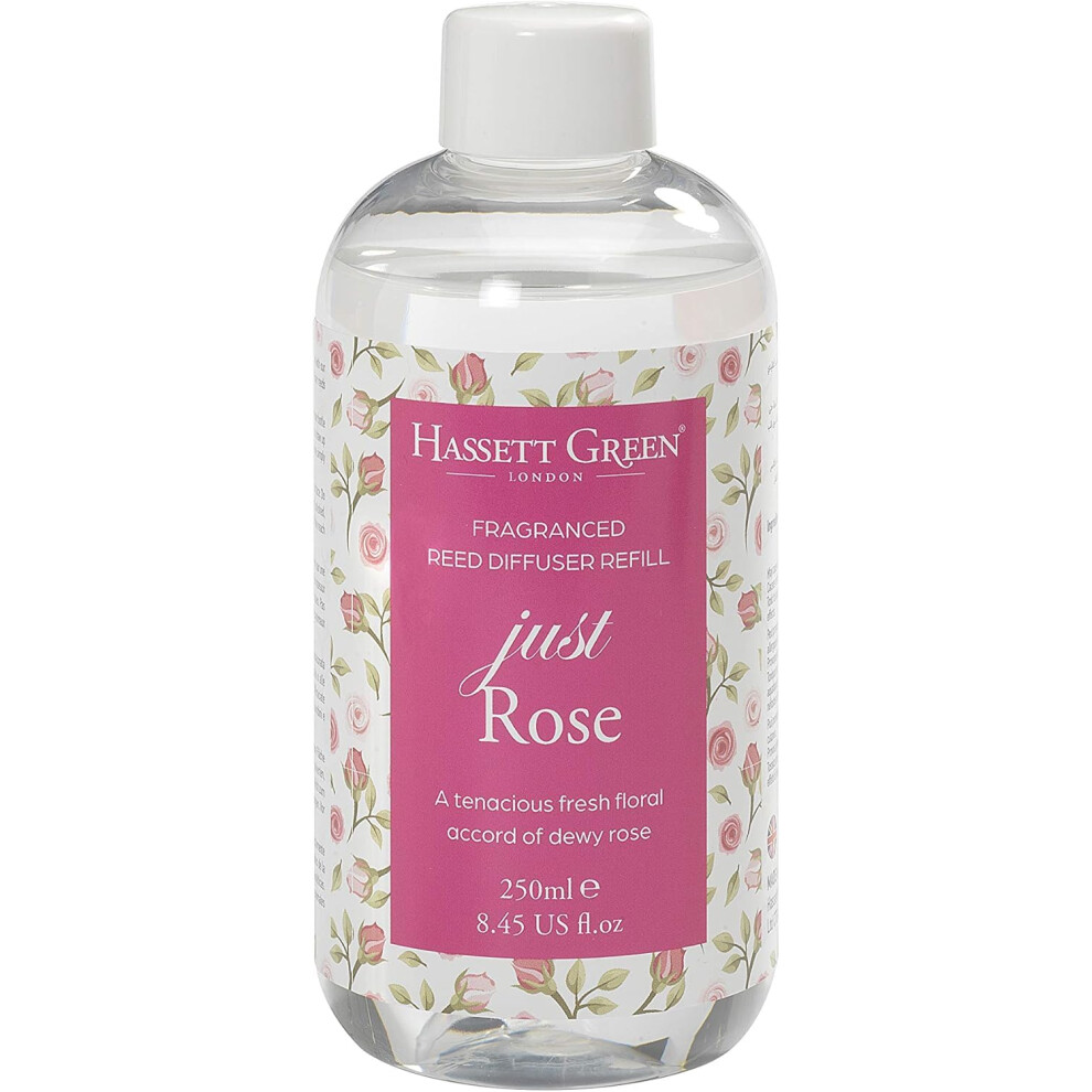 Hassett Green London - Just Rose - Fragrance Oil Reed Diffuser Refill - Larger Size 250Ml Bottle