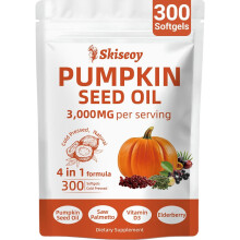 Pumpkin Seed Oil Capsules, 300 Softgels | 4 in 1 Vitamin D3 & Elderberry, 3000mg Cold Pressed & Pure Virgin Oil | Supports Hair, Urinary, Bladder & P