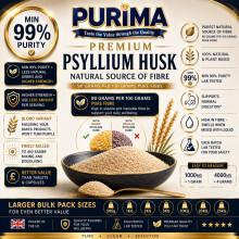 Psyllium Husk 1kg – 99% Purity Blond Whole Husks Flakes Bulk Soluble Natural Fibre for Baking Drinks Food Humans Eat Gut Laxatives Constipation Reli