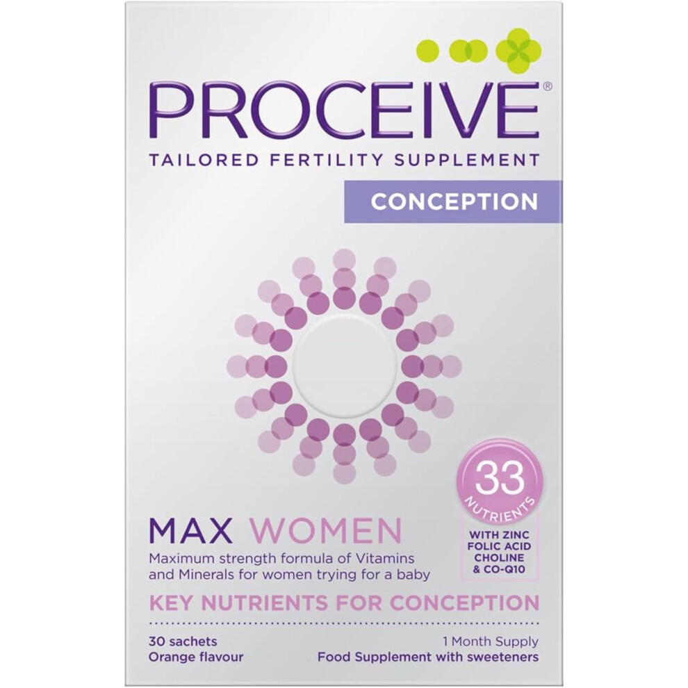 Proceive Max Women - Fertility Supplement For Conception - Pregnancy Vitamins For Women Trying To Conceive - Zinc, Folic Acid, Vitamin D - 30 Sachet