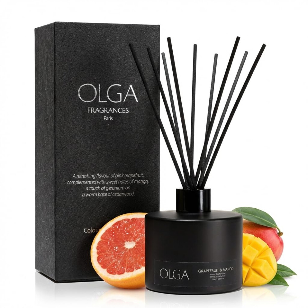 Olga Reed Diffuser - 180Ml Grapefruit & Mango Reed Diffusers For Home With 8 Premium Diffuser Sticks - Large Room Strong Fragrance Aromatherapy Gift