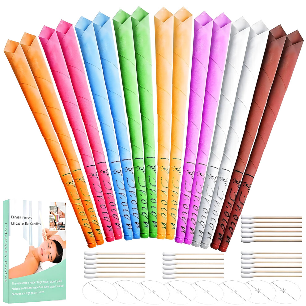 Lindastas Ear Candles,16Pcs All Natural Hopi Ear Candles Beeswax Candling Cones, Ear Wax Candles,100% Non-Toxic Cylinders Fragrance Hollow Cone Candle