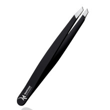 Slanted Tweezers for Eyebrows, Facial & Ingrown Hair, Professional Stainless Steel Slant Tip Precision Hair Removal Tool for Men & Women, Black Colou