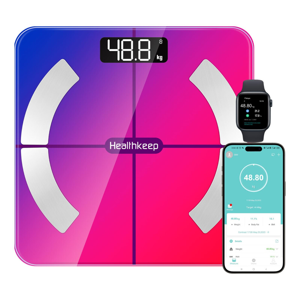 Healthkeep Scales For Body Weight With App 13 Body Composition Metrics, Digital Bathroom Scales With Bluetooth Weighing Scale, App Compatible With Io