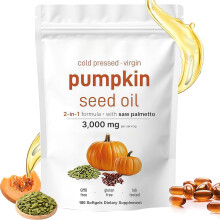 Pumpkin Seed Oil Capsules | Cold Pressed, Pure Virgin Oil, Essential Fatty Acids & Phytosterols 180 Softgels, Good for hair health | Non-GMO