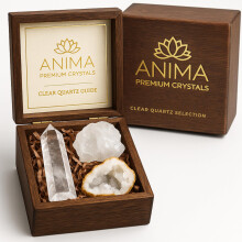 Anima Premium Clear Quartz Crystal Set – Tower, Raw Stone & Cluster in Elegant Wooden Box – Energy Amplifier for Clarity, Focus & Healing – Gift