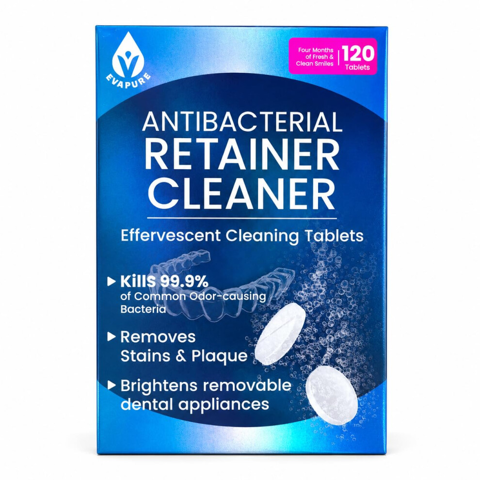 Evapure Retainer Cleaning Tablets Â 120 Count, Removes Odours & Stains, Instantly Cleans & Brightens, 4 Months Supply, Dental Cleaning Tablets For R