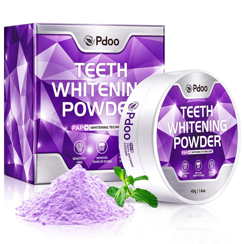 Pdoo Teeth Whitening Powder Pap+ 40G - Effective Teeth Whitening - Enamel-Safe & Sensitivity-Free & Peroxide-Free - Teeth Whitening Kit That Removes Coffe