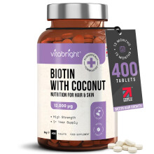 VitaBright Biotin Hair Growth Vitamins | 12000mcg | 400 D-Biotin Tablets with Co