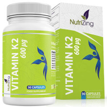 Vitamin K2 MK7 600mcg by NutriZing - 90 Capsules - Fermented Natto Based Vegan V