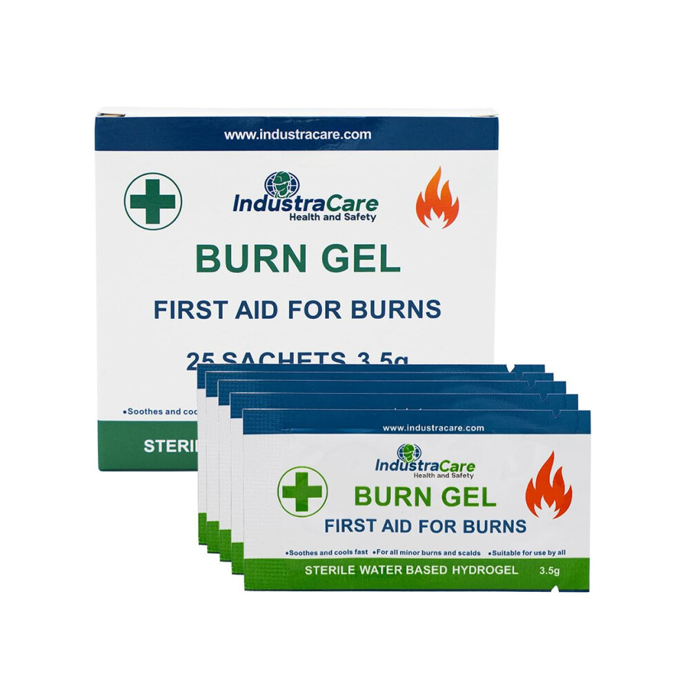 Industracare 25 Pack Sterile Compact 3.5G Burns/Scalds/Sunburn Sachet Blots Emergency First Aid Gel Rapid Treatment, Soothes & Cools
