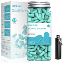 SURFOU Ear Plugs for Sleep 60 Pairs, 38dB Noise Reduction, Reusable, Ultra Soft Foam Earplugs, Comfortable for Side Sleepers, Travel, Concerts, Work