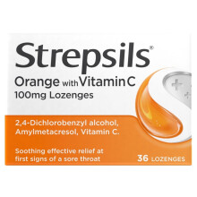 Strepsils Orange with Vitamin C Sore Throat, 100mg Throat Lozenges, 36 Total, Sore Throat Relief, Soothes Sore Throat, Sore Throat Lozenges, Fast Act