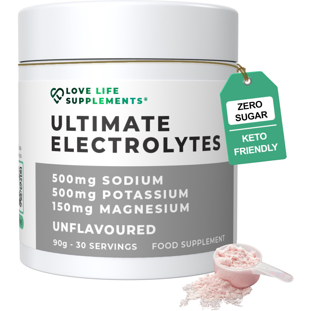 Love Life Supplements Ultimate Electrolytes Powder Unflavoured, 500Mg Sodium, 500Mg Potassium, 150Mg Magnesium, 30 Servings, Himalayan Salt, Hydration & Rehydration, Zero