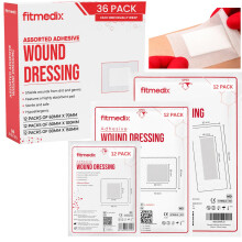 FitMedix Assorted Adhesive Wound Dressings - 36 Packs for Protection from Infection, Sterile Individually Wrapped, Hypoallergenic, Breathable, Absorb