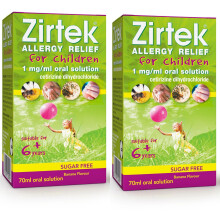 Zirtek Allergy Relief 70ml x 2 | 1mg/ml for Children 6+ Years | Cetirizine Antihistamine Solution for Hayfever, Dust, Pets, and Hives | Kids Hayfever