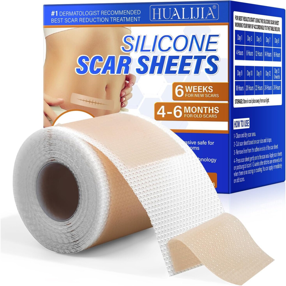 Hualijia Silicone Scar Tape, Medical Grade Silicone Scar Sheets (1.6" X 120"-3M), Professional Scar Removal Treatment, Reusable Scar Tape For Healing Keloids,