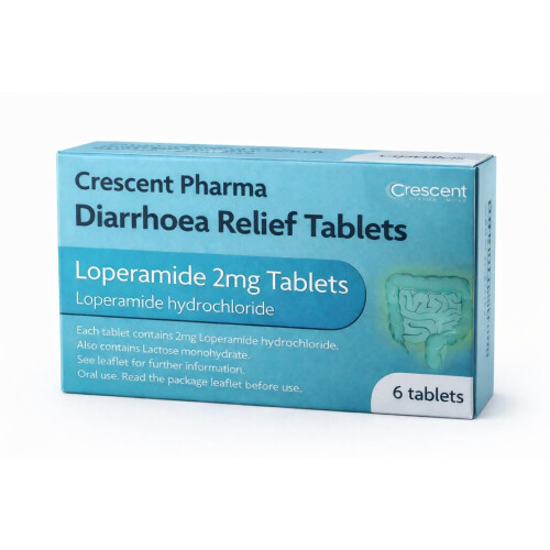 Crescent Pharma Loperamide Hydrochloride 2mg Tablets, Diarrhoea Relief Tablets, Oral Use, 6 Tablets