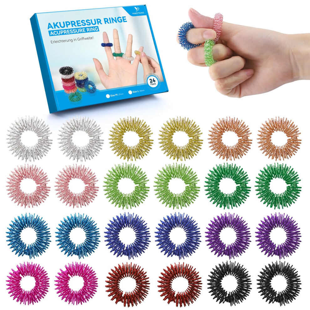 Yangtsung Spring Acupressure Rings, 24Pcs 27Mm Spiky Sensory Finger Rings For Anxiety & Stress Relief, Blood Circulation, Versatile Fidget Massager F