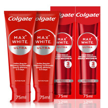 Colgate Max White Ultra Active Foam Whitening Toothpaste 75ml x 2 (2 Pack) - Removes deep-Set Stains - Warming Sensation and Rich Foam - Enamel Safe