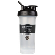 BlenderBottle Classic V2 Shaker Bottle with Stainless Steel Ball, For Protein Shakes, Dishwasher Safe, 830ml, Clear Black