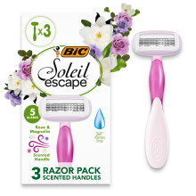 BIC Soleil Escape 5 Blade Womens Disposable Razor Pack of 3 with Rose and Magnol