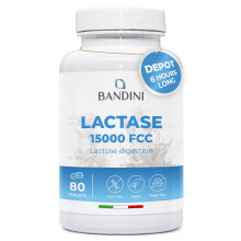 Bandini Lactase Extra-Strength Dose 15,000 FCC - Helps with Lactose Intolerance - 80 Tablets - Supports The Lactose Digestion - Slow Release Digesti