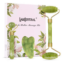 【3 PCS】Jade Roller & Gua Sha Massage Kits, LauCentral Natural Anti-Aging Face Roller for Eye Puffiness Treatment, Skin Tightening, Rejuvenate Face