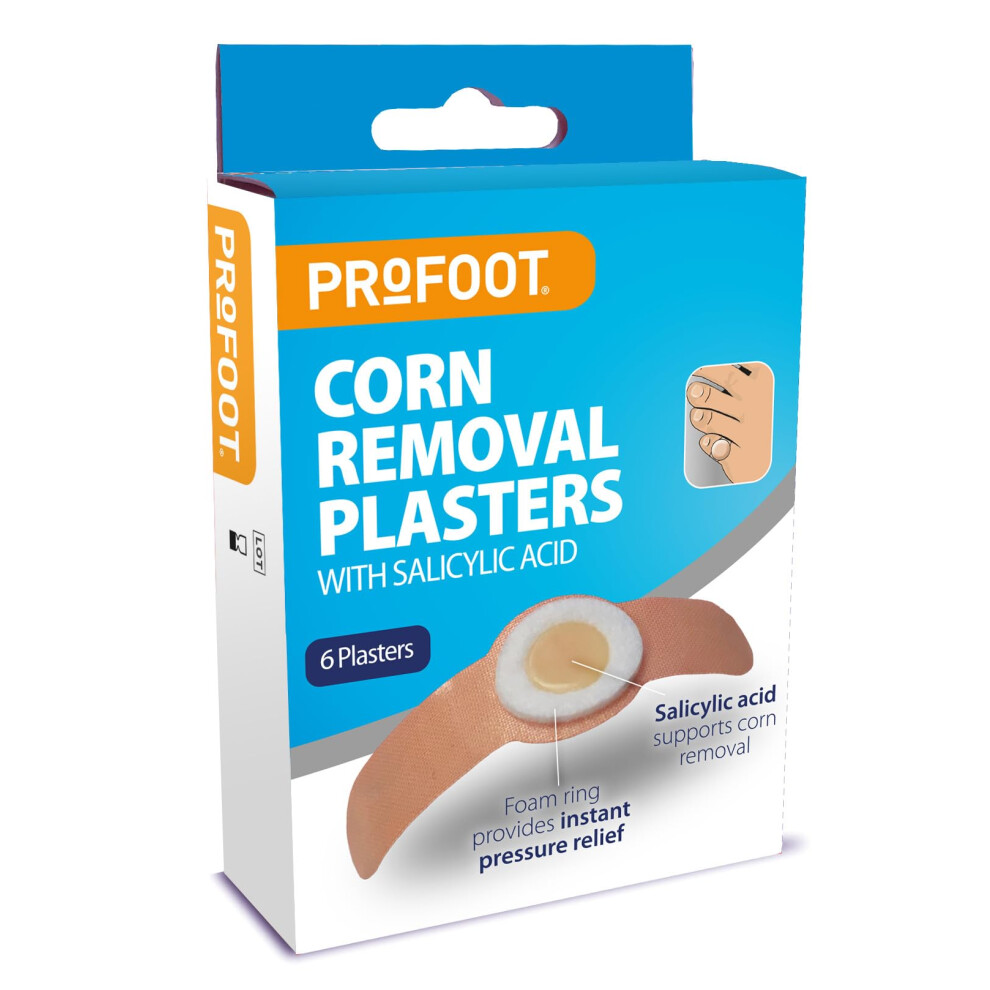 Profoot Corn Removal Plasters - 6 Adhesive Plasters Containing Salicylic Acid - Effectively Removes Corns And Calluses - Pain Relief Corn Plasters