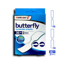 Masterplast Butterfly Wound Closure Strips | Waterproof, Protects & Heals Gashes and Cuts, 2 Sizes - 36 Strips