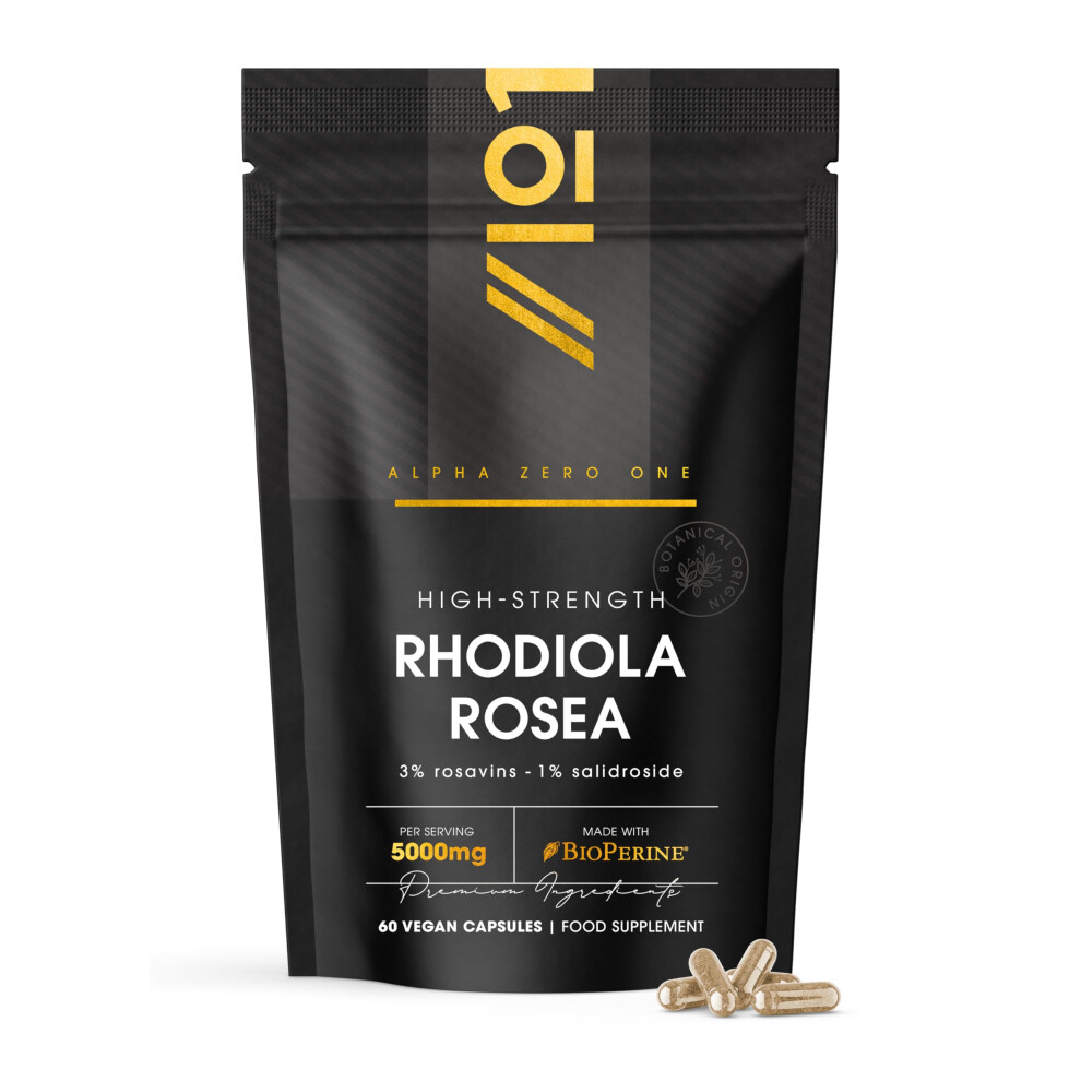 Alpha01 Rhodiola Rosea Extract 5000Mg - 3% Rosavins 1% Salidroside - 60 Vegan Capsules Â Made With Bioperine For Enhanced Absorption Â By