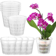 Set van 10 transparante orchideeënpotten van 14 cm met drainagegaten, duurzame plastic bloempotten, met drainagegaten voor zaailingen.
