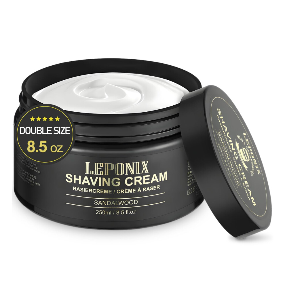 Leponix Cream Shaving - 250G - Shaving For Men - Rich Lather For A Protective, Smooth & Moisturizing Shave Experience - Sandalwood Scent- Mens Gift Set
