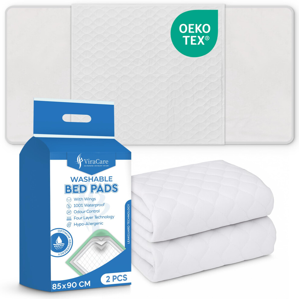 Viracare 2 X Washable Incontinence Bed Pads With Tucks/Flaps | 85 X 90 Cm | Incontinence Bed Sheets | Suitable For Single Bed | Reusable & White | Absorbent P