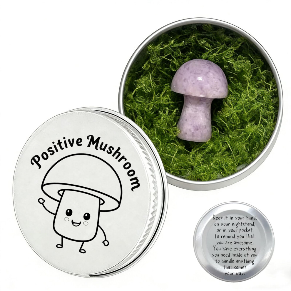Zenthraa Amethyst Crystal Mushroom In Tin Box, Emotional Support Mushroom, Mushroom Trinkets & Gifts, Healing Crystal Gifts For Women, Spiritual Gift
