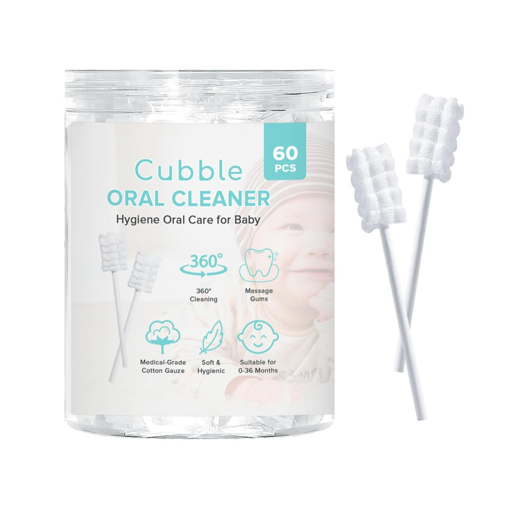 Cubble 60Pcs Disposable Baby Oral Cleaner, Gum And Tongue Cleaner For Newborns, Gauze Toothbrush Swabs For Infants 0-36M, Baby Dental Care Essentials