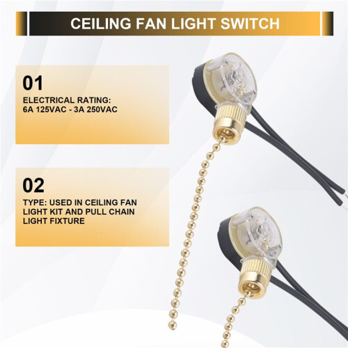3Pack Ceiling Fan Light  ZE-109 Fan  Ceiling Pull Chain  Replacement (Brass) 1