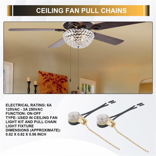 3Pack Ceiling Fan Light  ZE-109 Fan  Ceiling Pull Chain  Replacement (Brass) 2