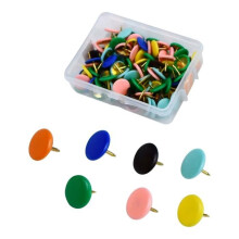 Verpakking van 100 gekleurde punaises met ronde kop - Merk - Model - Kunststof en metaal - Gekleurd - 10x10 mm